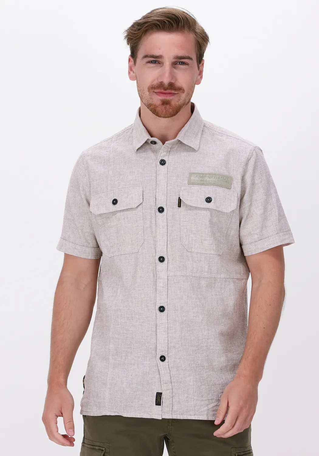 beige pme legend casual overhemd short sleeve shirt ctn linen fil a fil