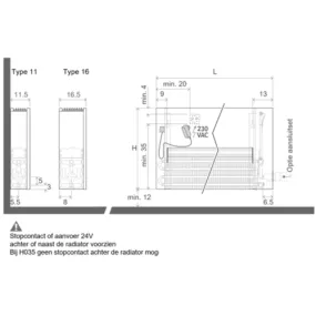 Jaga Strada Hybrid convector type 16 wand H95 L060 grijsACO 1503W