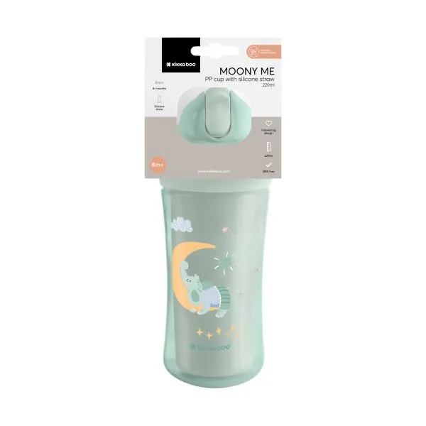 KIKKABOO MAAN BEKER MET SILICONEN RIETJE  220ML  MINT