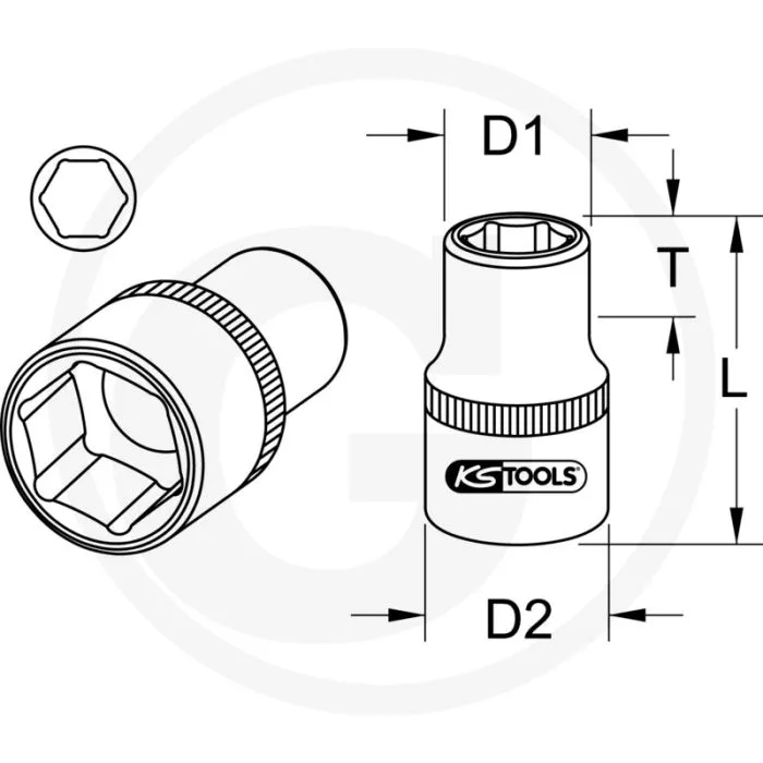 KS TOOLS 1" CLASSIC ZESKANT DOPSLEUTEL, KORT, 1.7/16"  FLANKTRACTIONPROFIL