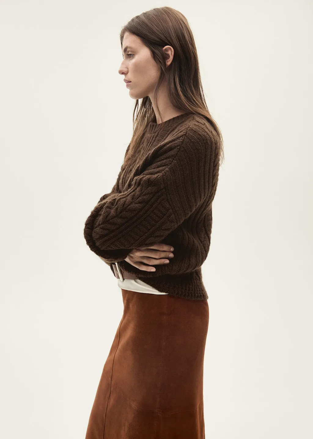  Round neck braided sweater