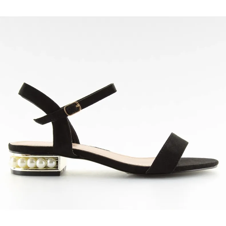 SANDALEN MET HOGE HAK EN PARELS ZWART 99