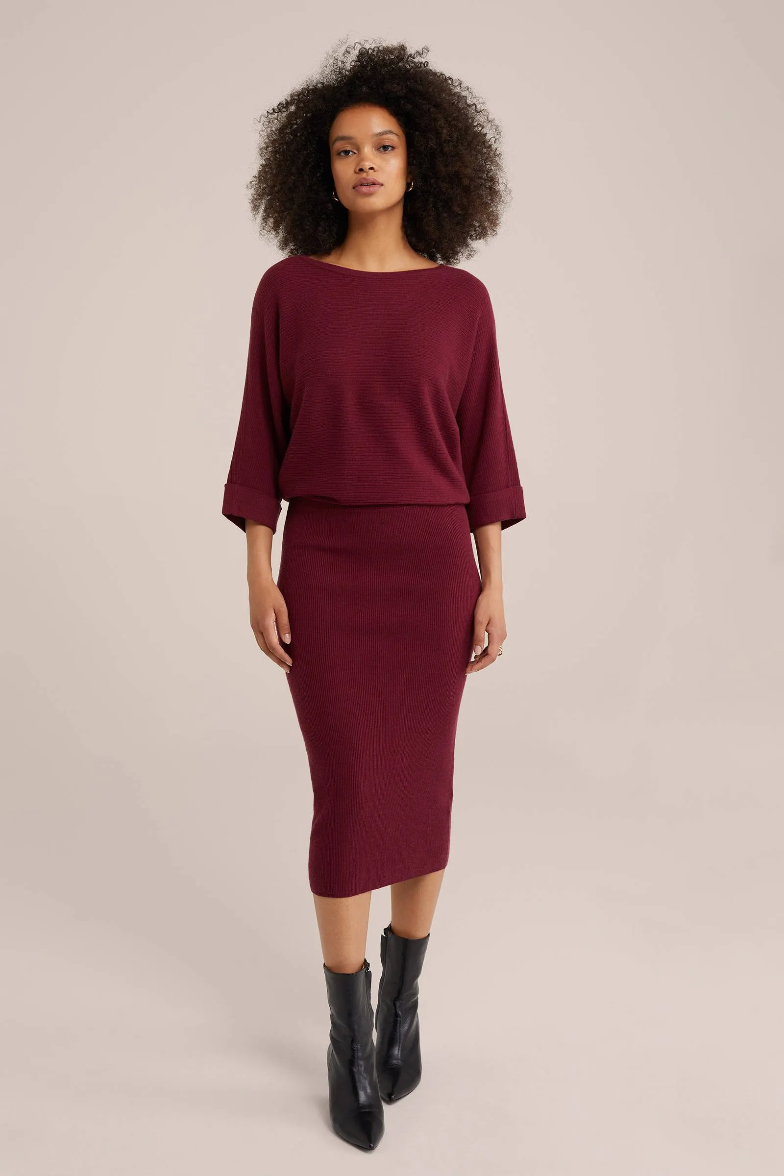 WE Fashion ribgebreide jurk donkerrood  