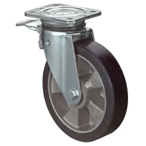 ZWENKWIEL +REM Ø 200MM, LOOPVL POLYURET. WIELLICH ALUMINIUM, KOGELLAGER